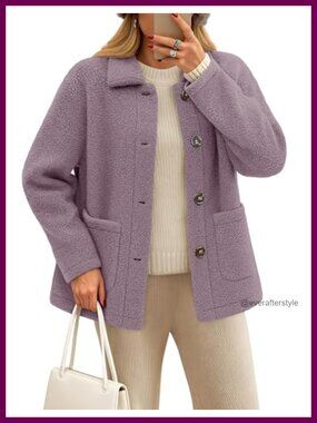 Womens Fleece Sherpa Teddy Coat Button Down Fuzzy Jacket